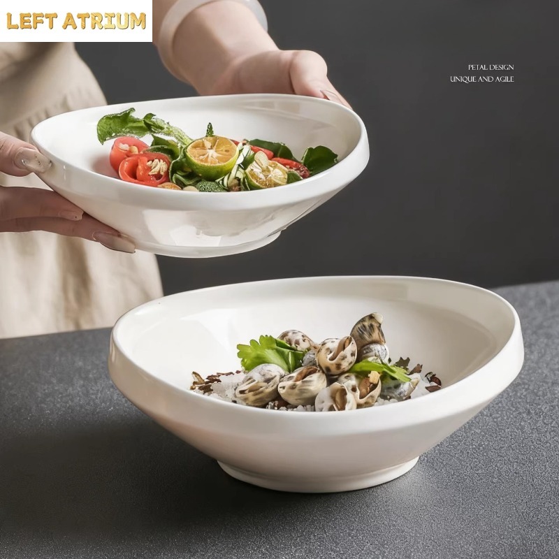 Home Cooking Dinner - Ciotola per Insalata in Ceramica Bianca